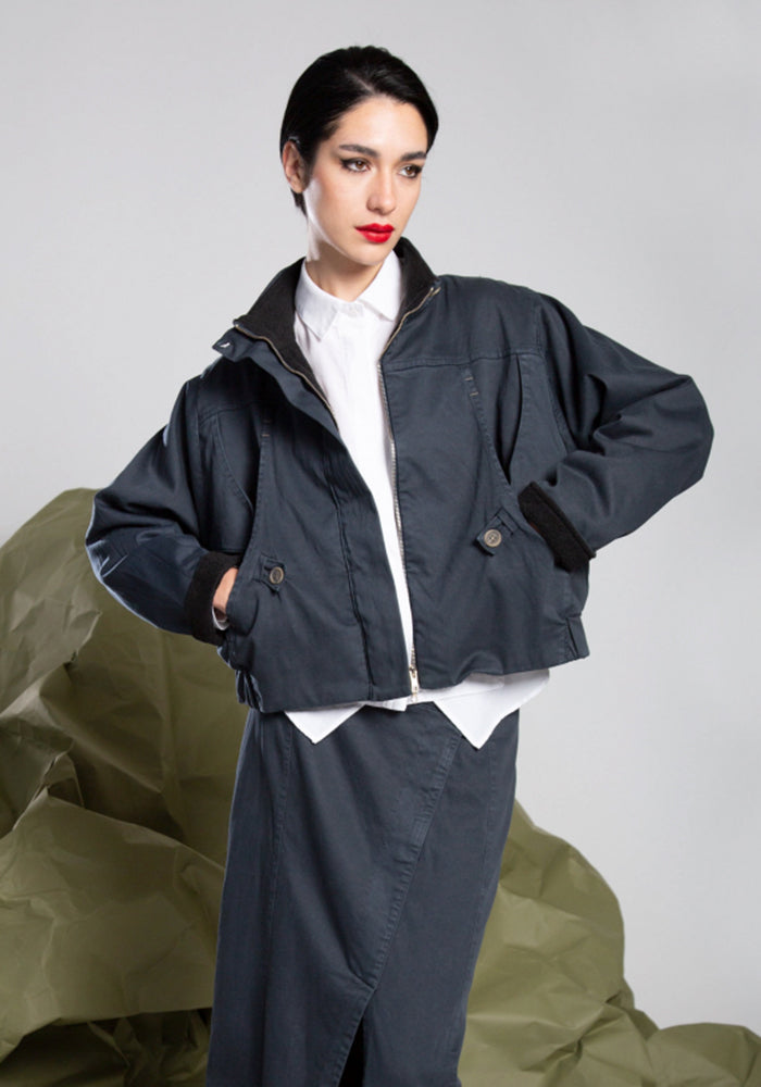 High Neck Fleece Lined Jacket in MOSS or BLUE