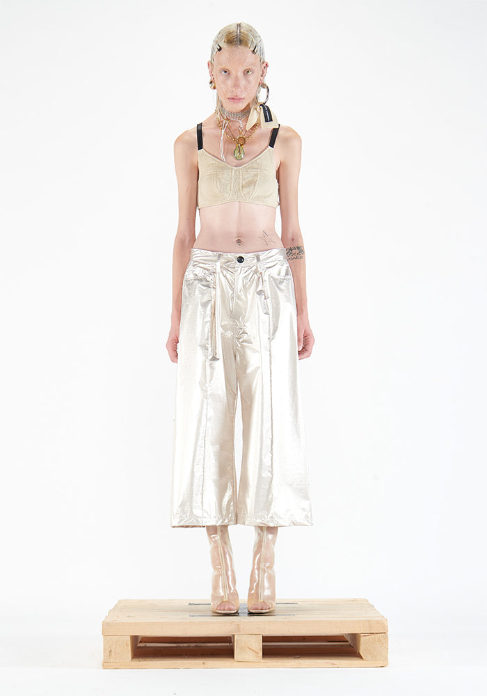 Metallic Wide Leg Cropped Pants