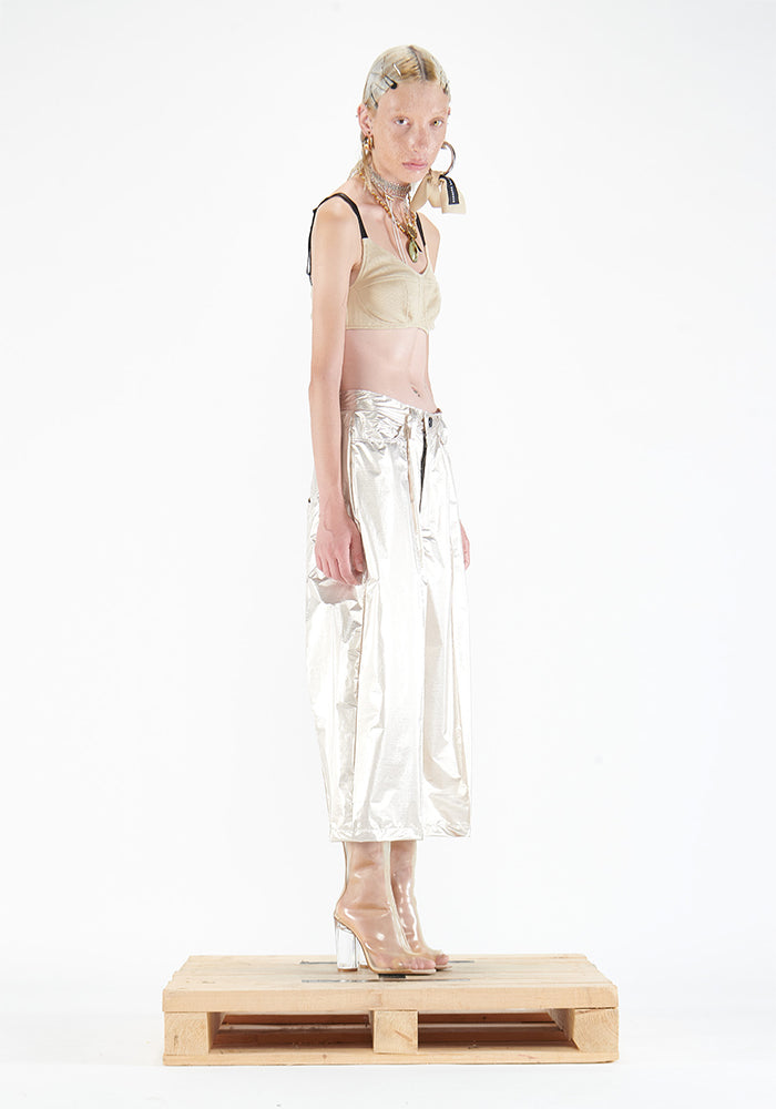 Metallic Wide Leg Cropped Pants