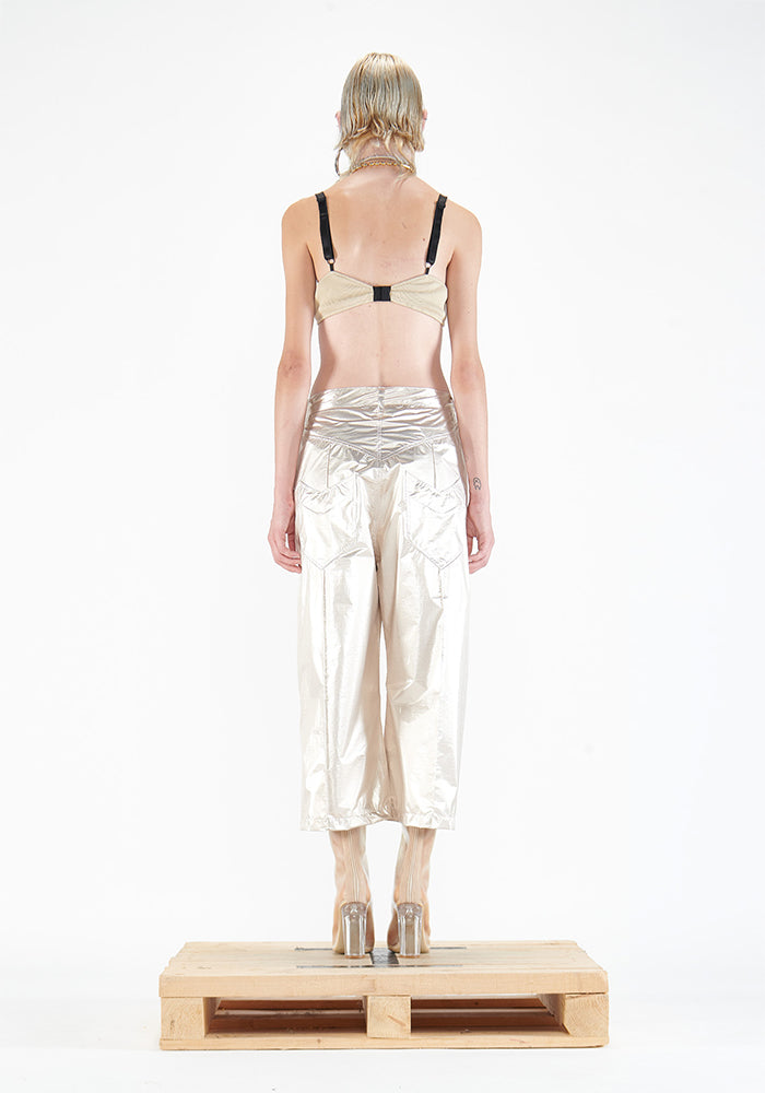 Metallic Wide Leg Cropped Pants