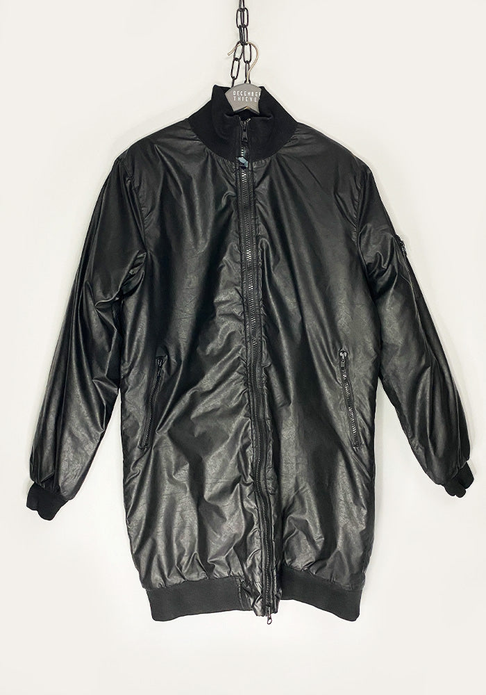 Black Leather Look Puffer Jacket