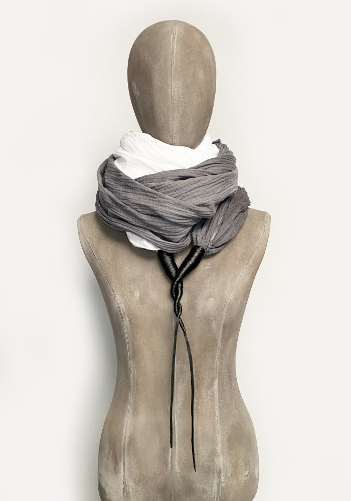 Faux Leather and Black + White Ombre Cotton Scarf