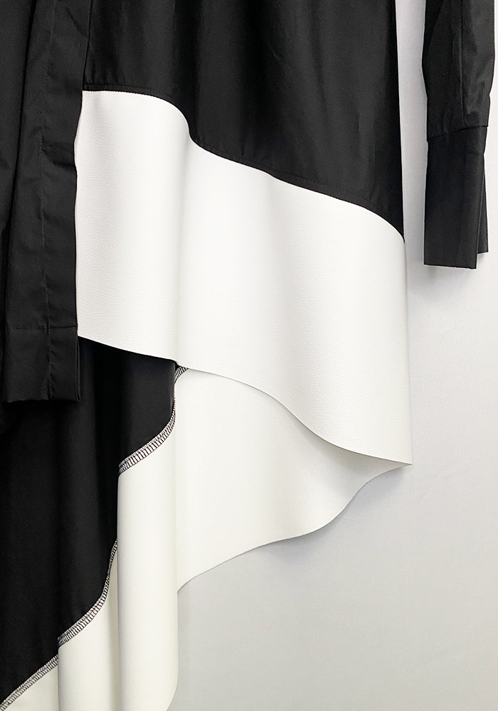 Simply Mila Asymmetric Faux Leather Panel Long Blouse