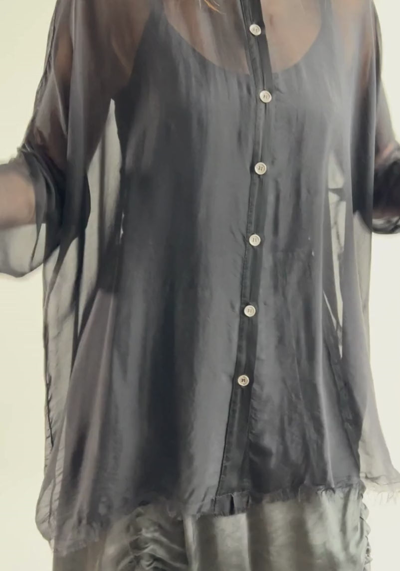 Oversized Sheer Silk Blend Blouse