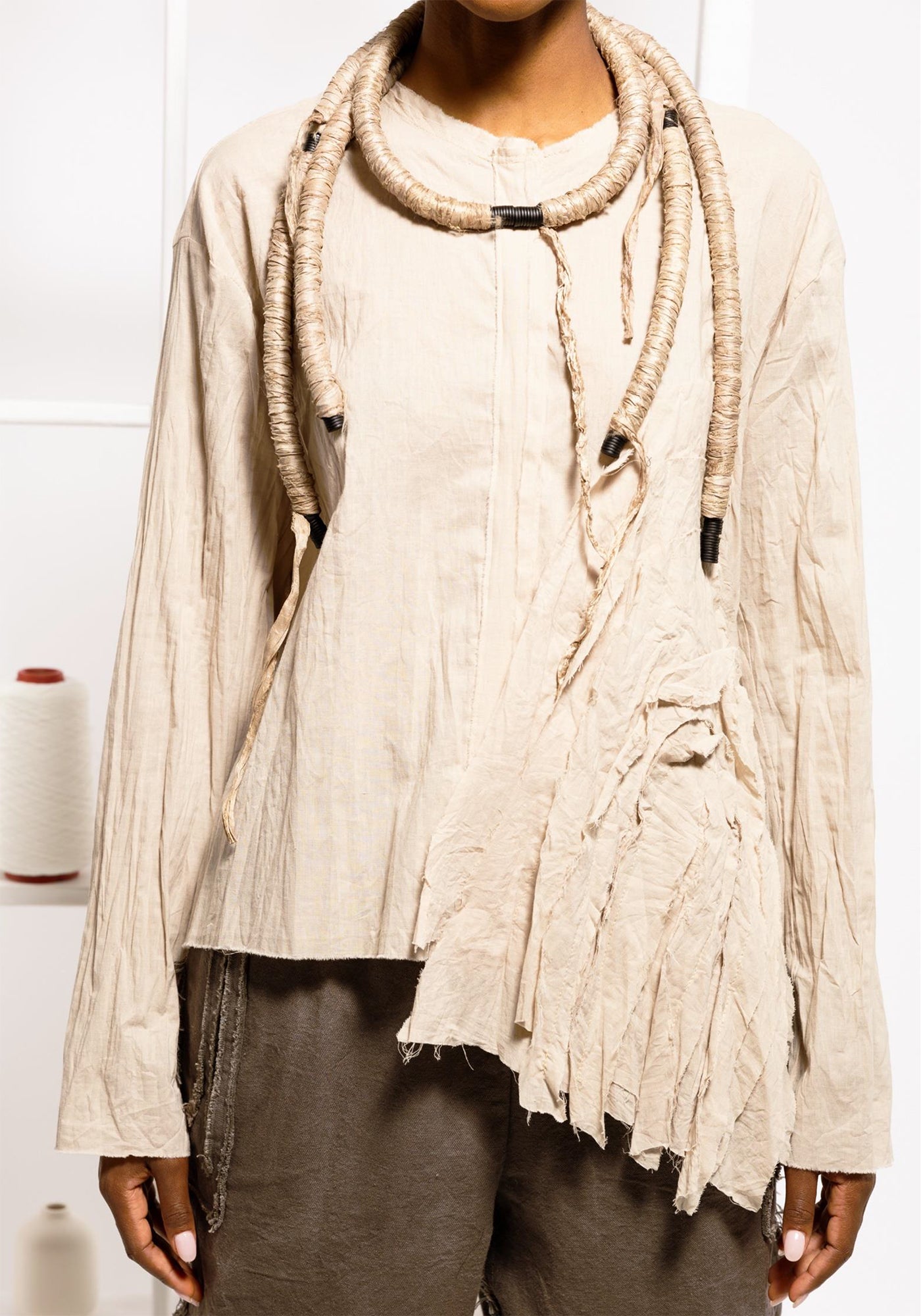 Rosary Asymmetric Distressed Details Blouse