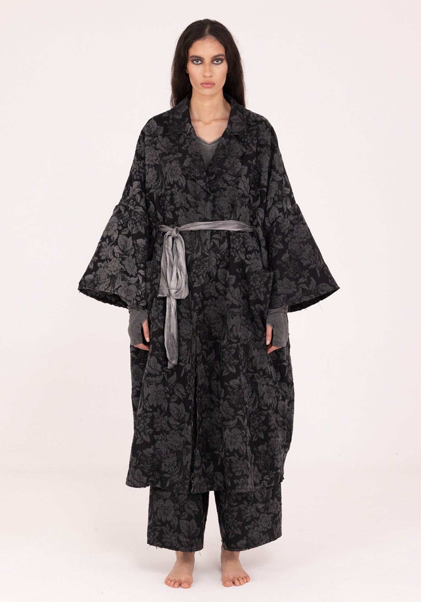 Tie Waist Velvet Maxi Jacket