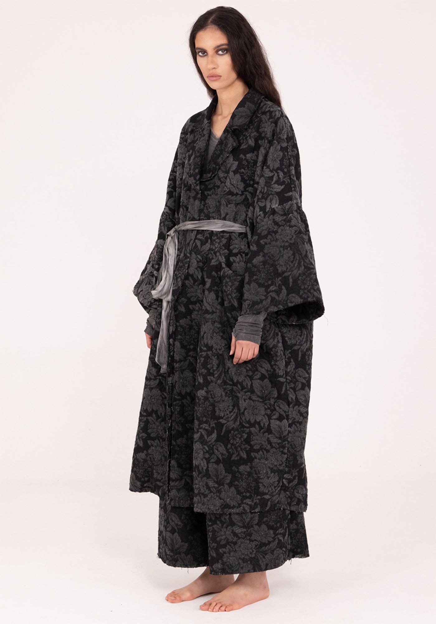 Tie Waist Velvet Maxi Jacket