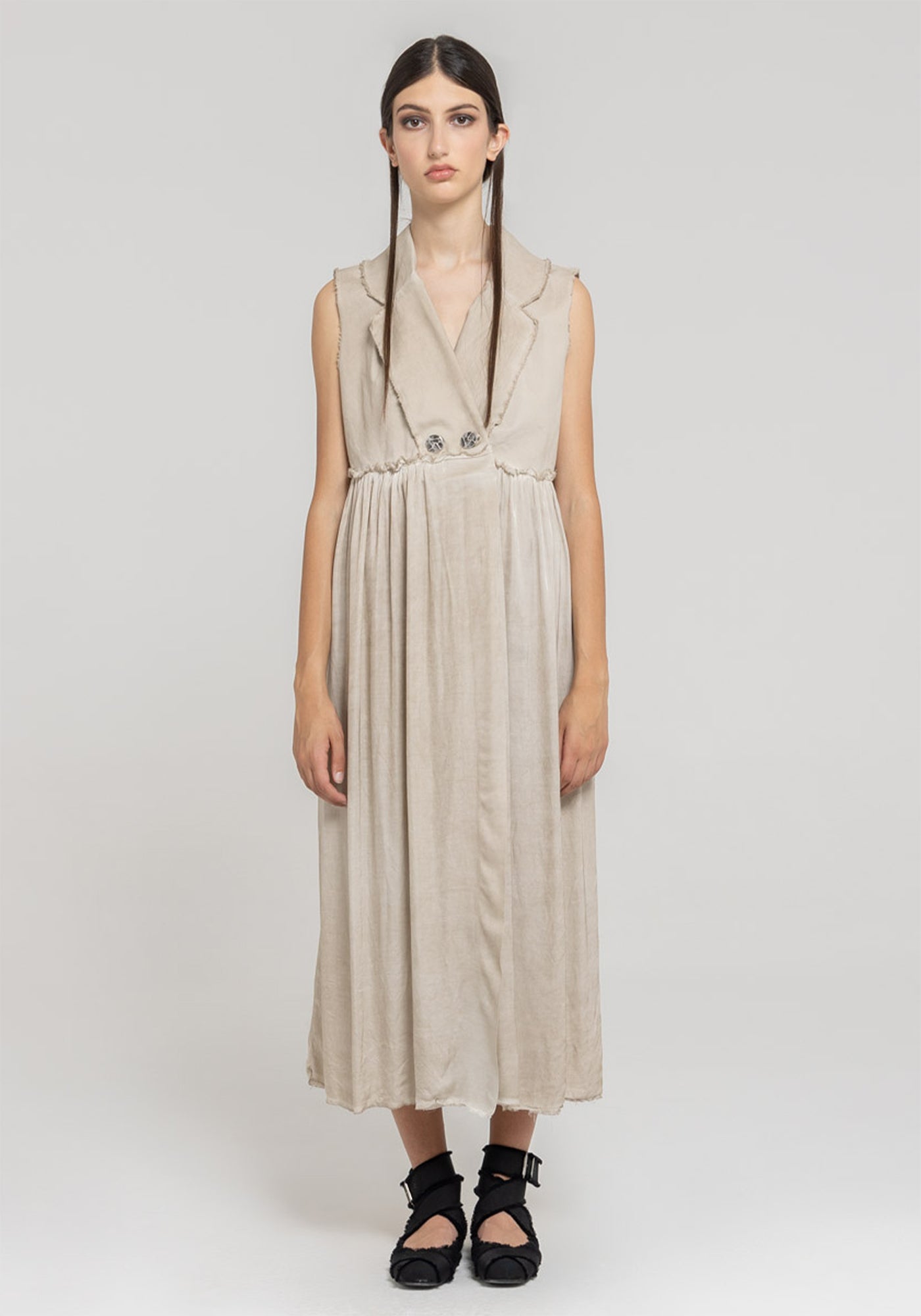 Gathered Panel Maxi Length Vest in ANTHRACITE Only