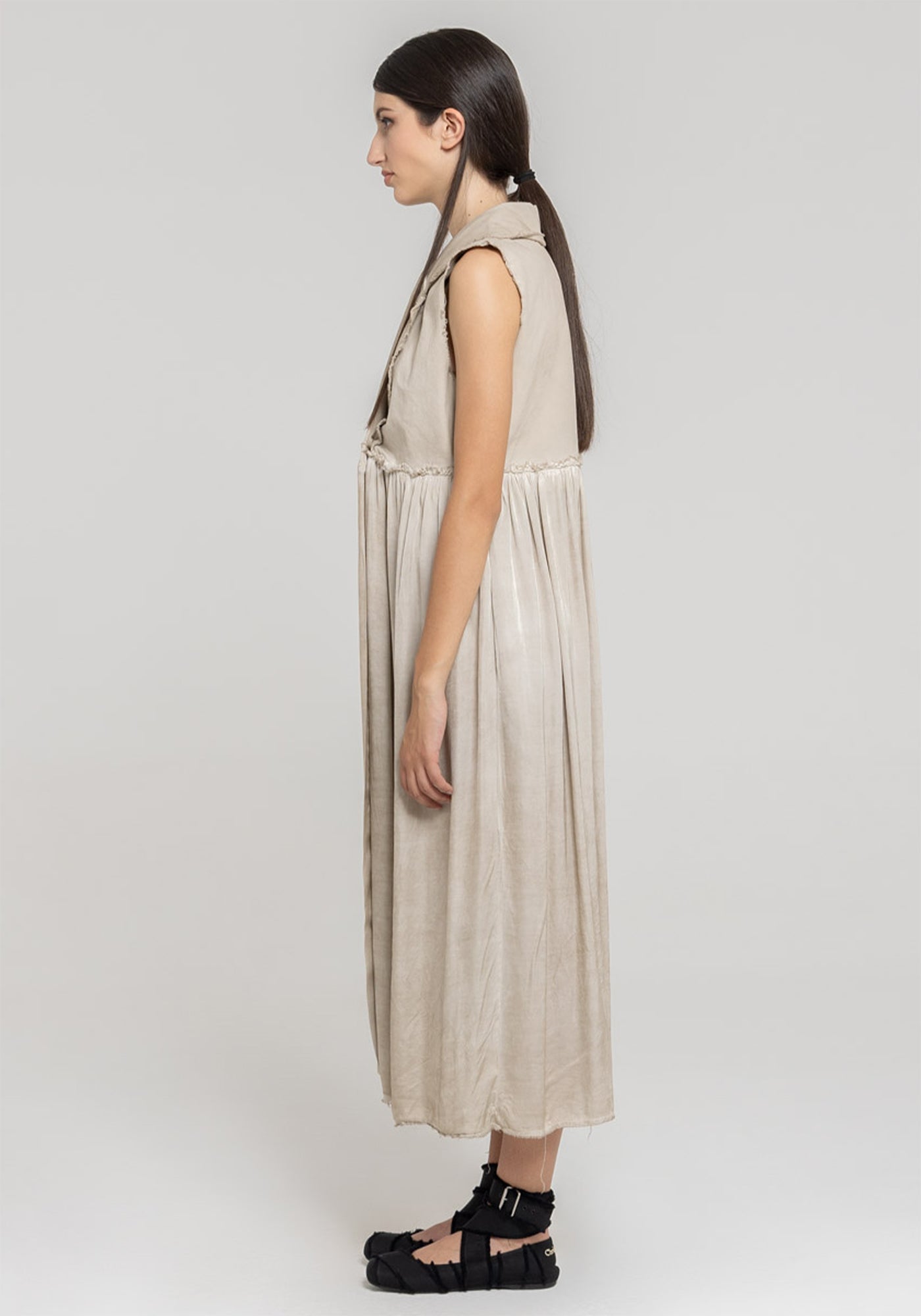 Gathered Panel Maxi Length Vest in ANTHRACITE Only