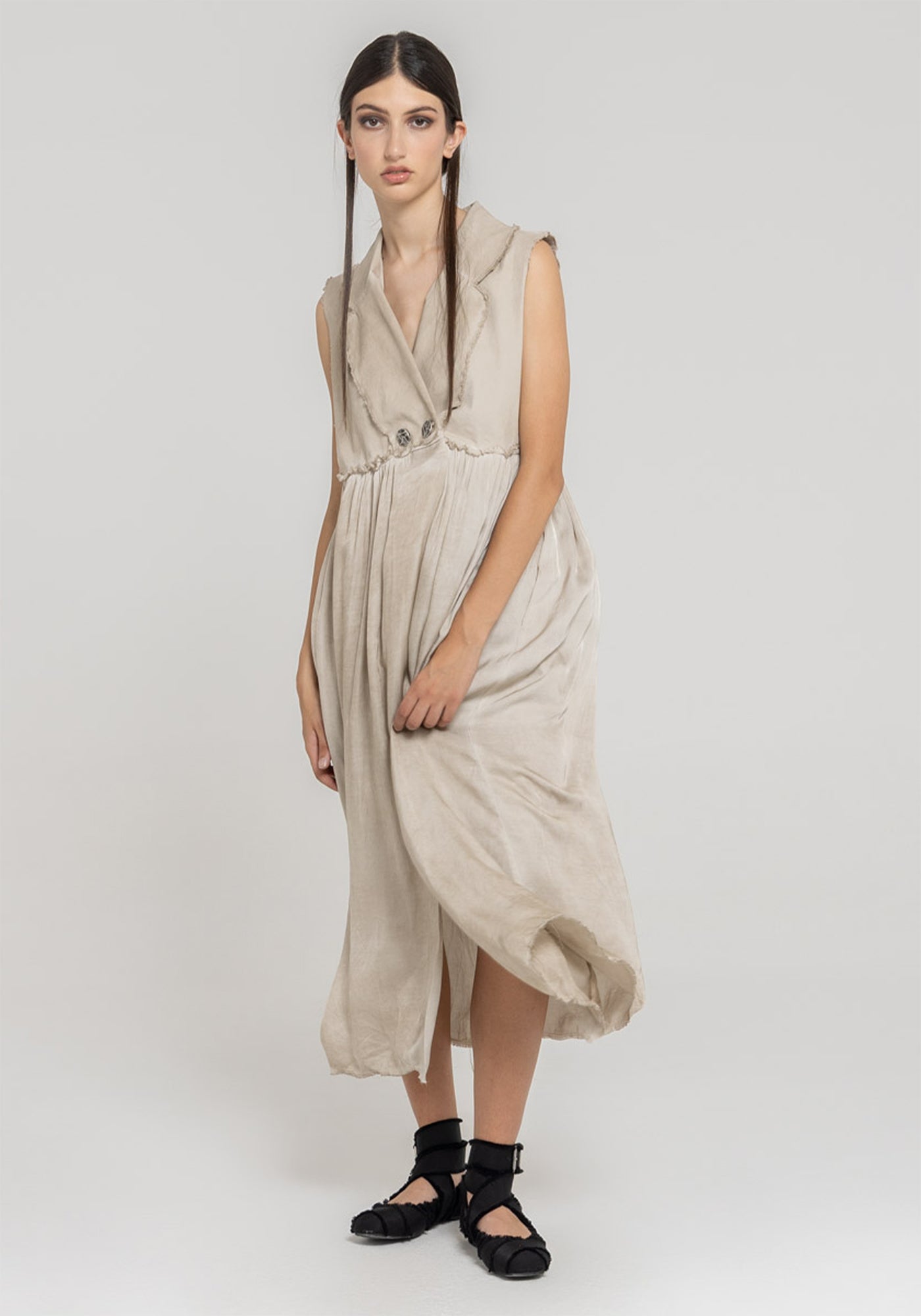 Gathered Panel Maxi Length Vest in ANTHRACITE Only