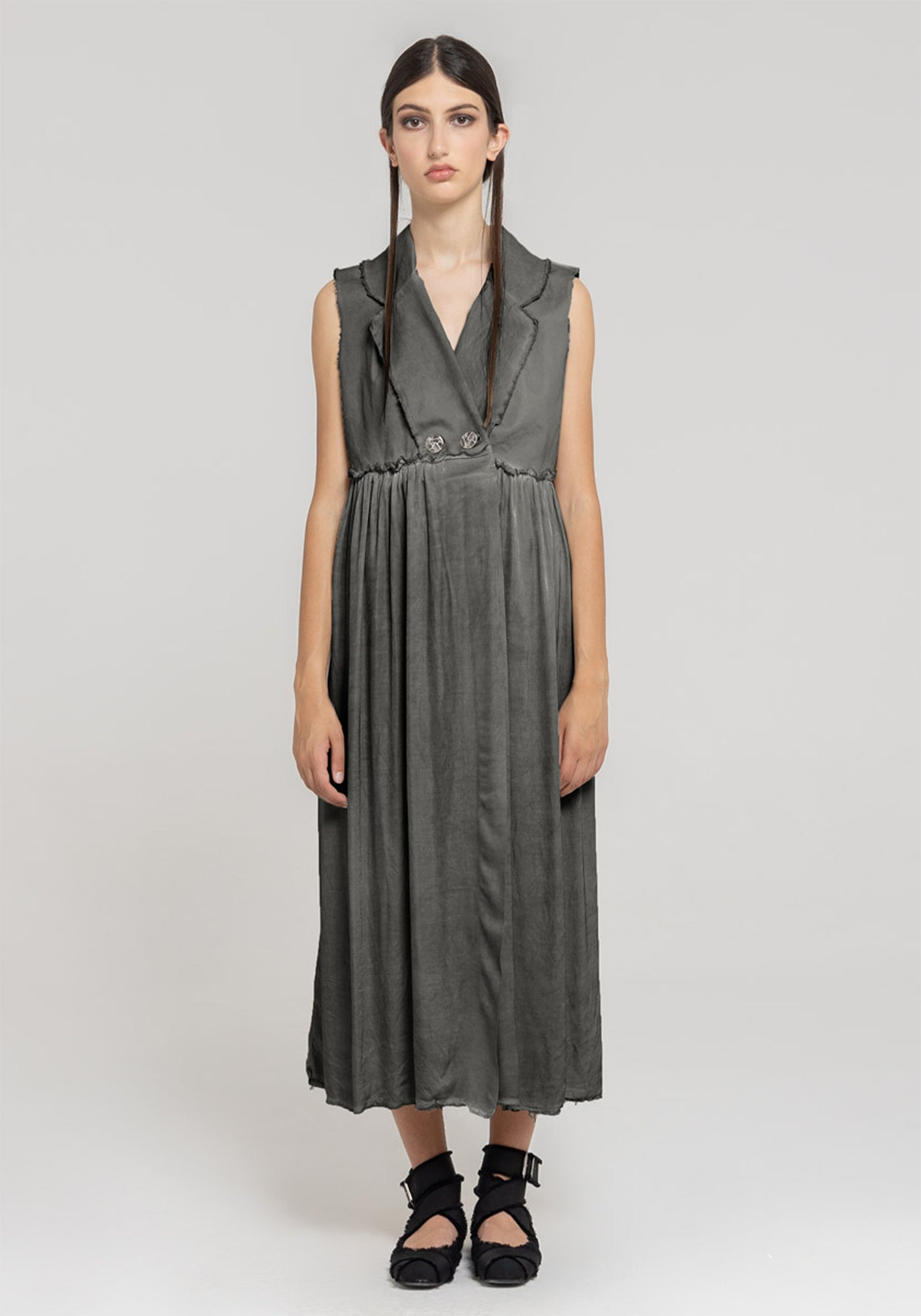 Gathered Panel Maxi Length Vest in ANTHRACITE Only