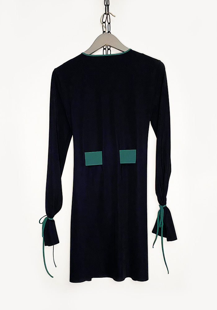 Sacramento Clip Waist Stretch Mini Dress in BLACK/GREEN Only
