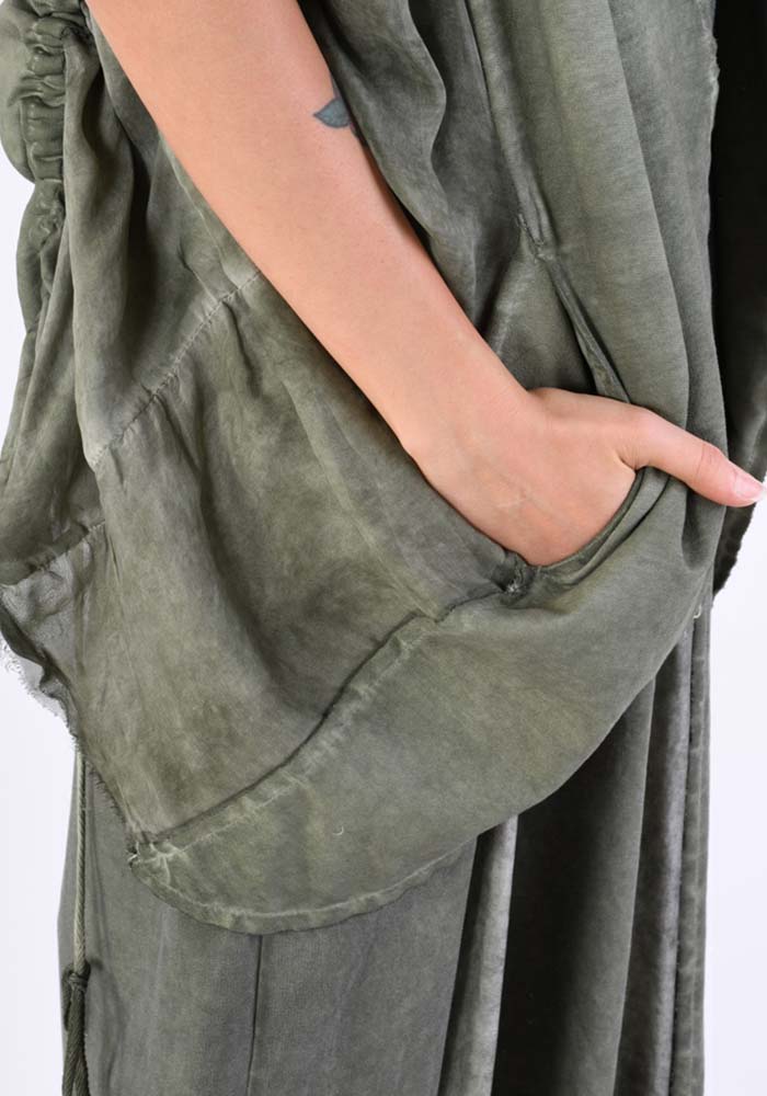Open Front Ruche Detail Sleeveless Cardigan in BLACK or OLIVE