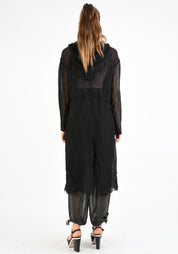 Over Dyed Semi-Sheer Hooded Duster Jacket