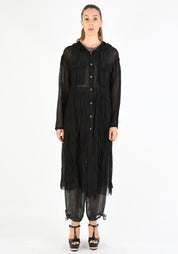 Over Dyed Semi-Sheer Hooded Duster Jacket