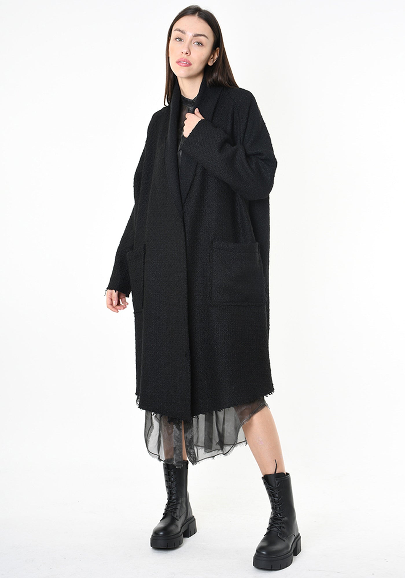 Bouclé Wool Blend Coat