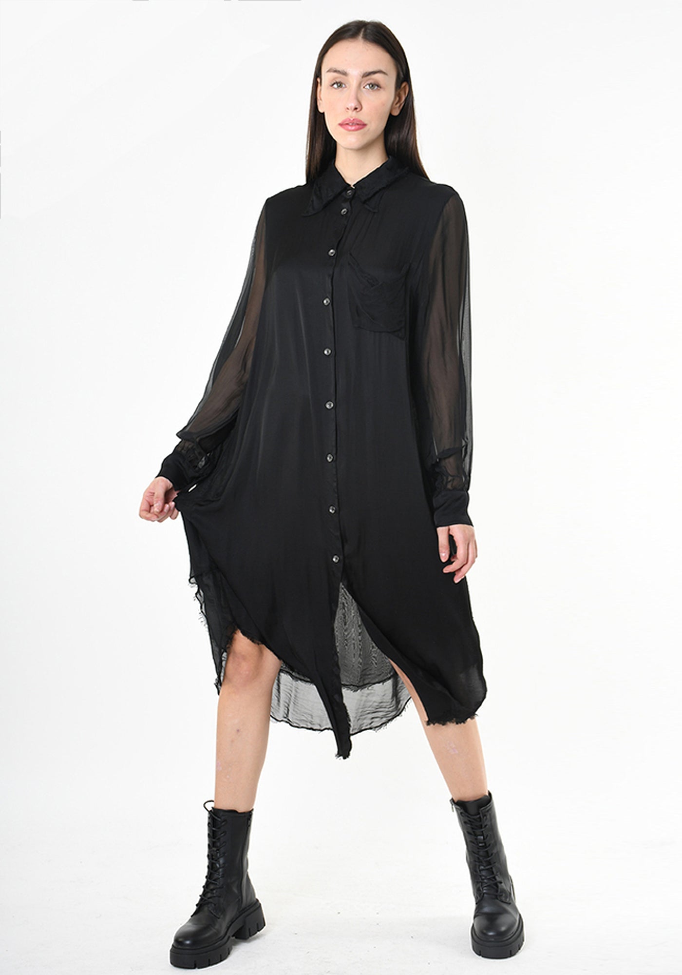 Silk Blend Shirt Dress