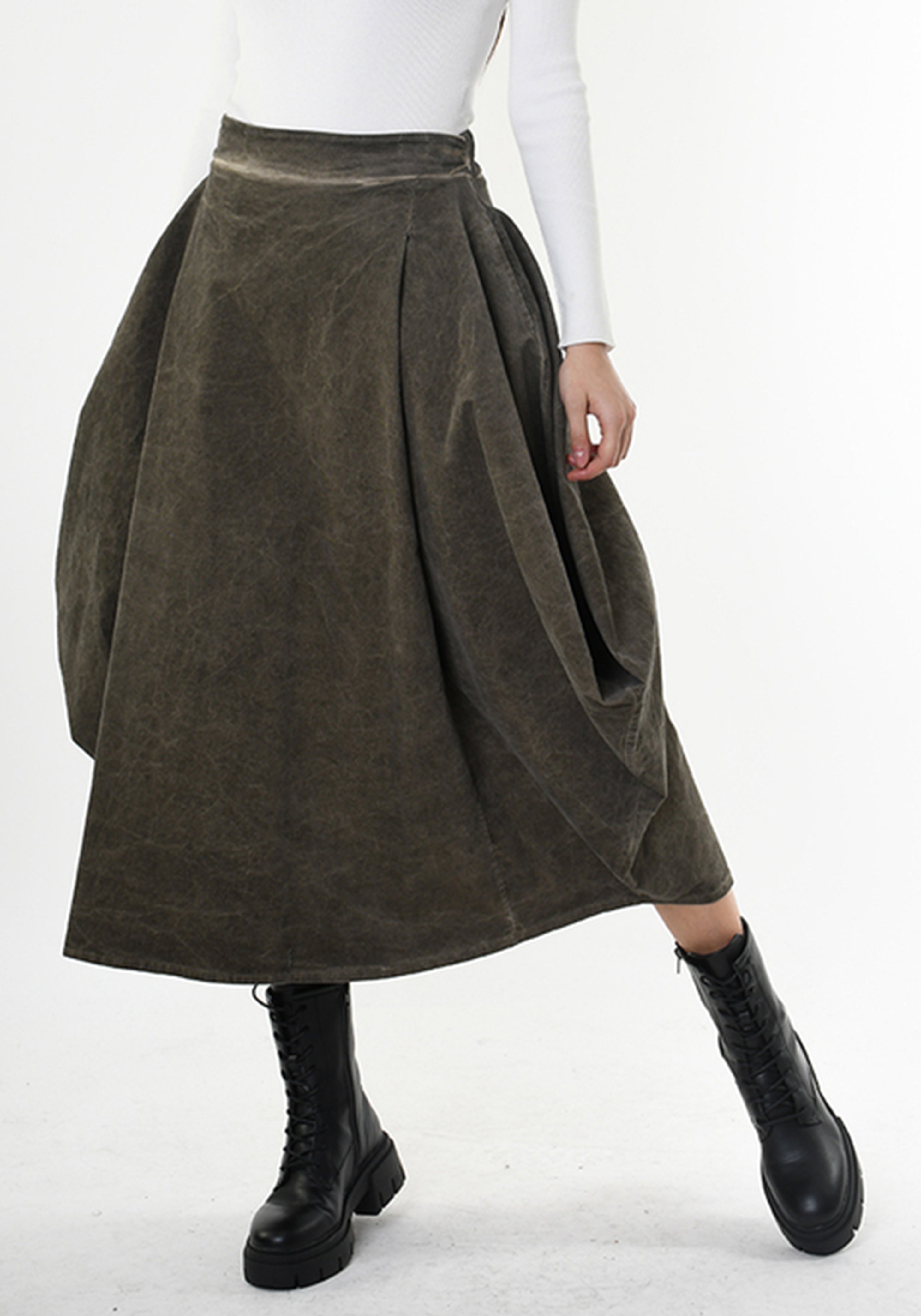 Asymmetric Over Dyed Bubble Skirt in GREEN or BLACK