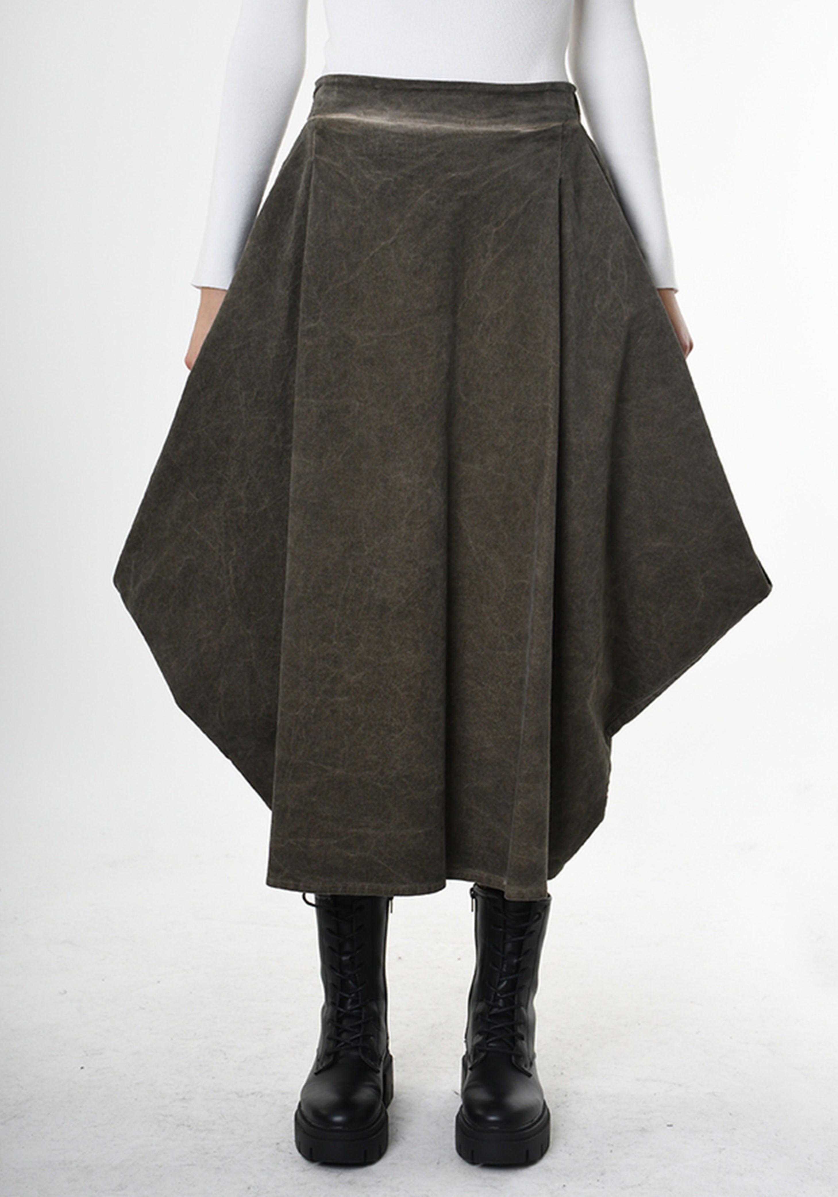 Asymmetric Over Dyed Bubble Skirt in GREEN or BLACK