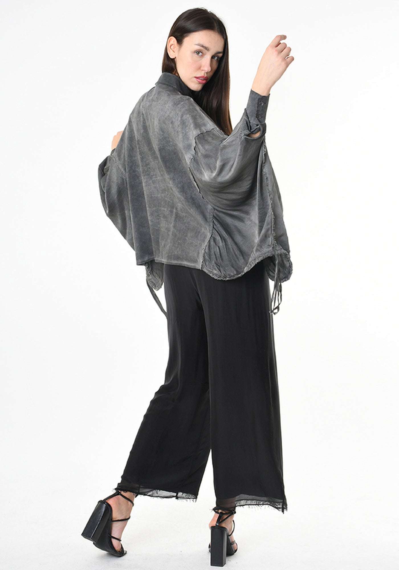 Oversized Drop Shoulder Blouse in STORM GREY