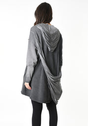 Drape Detail Hooded Over Dyed Sweatshirt in GREEN Only