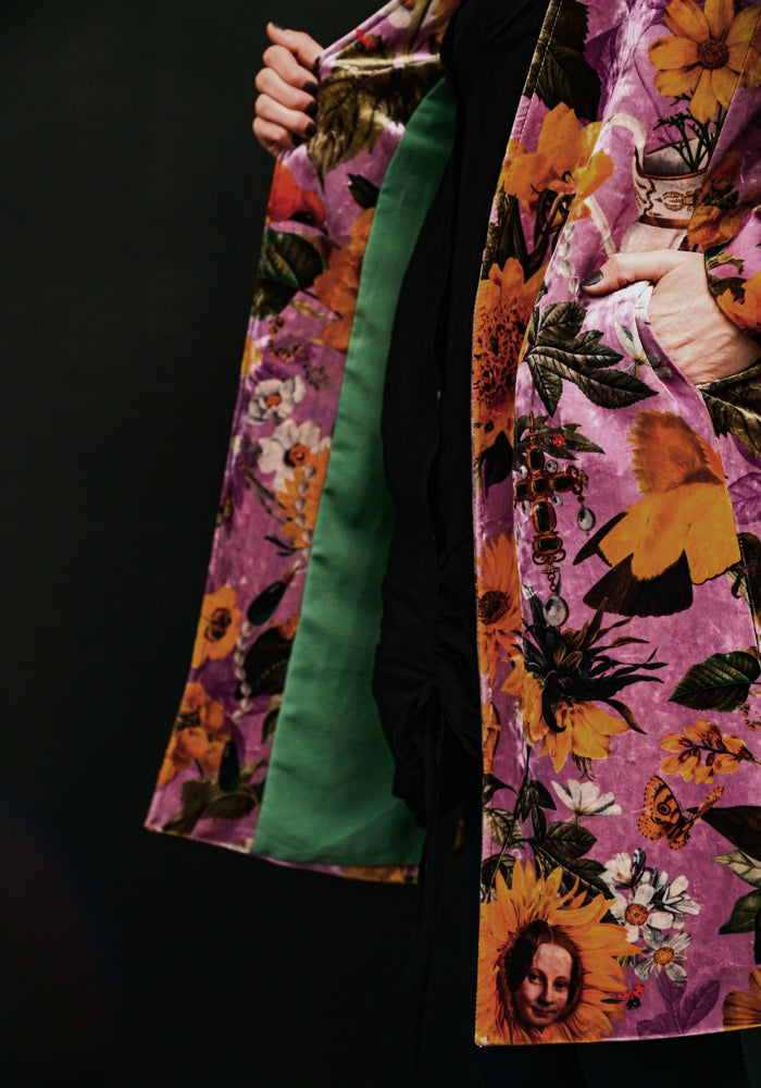 Printed Velvet Sunflower Kimono | Muzaluci