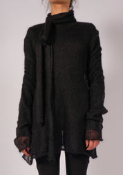 Mohair Wool Long Sleeve Scarf Detail Sheer Turtleneck