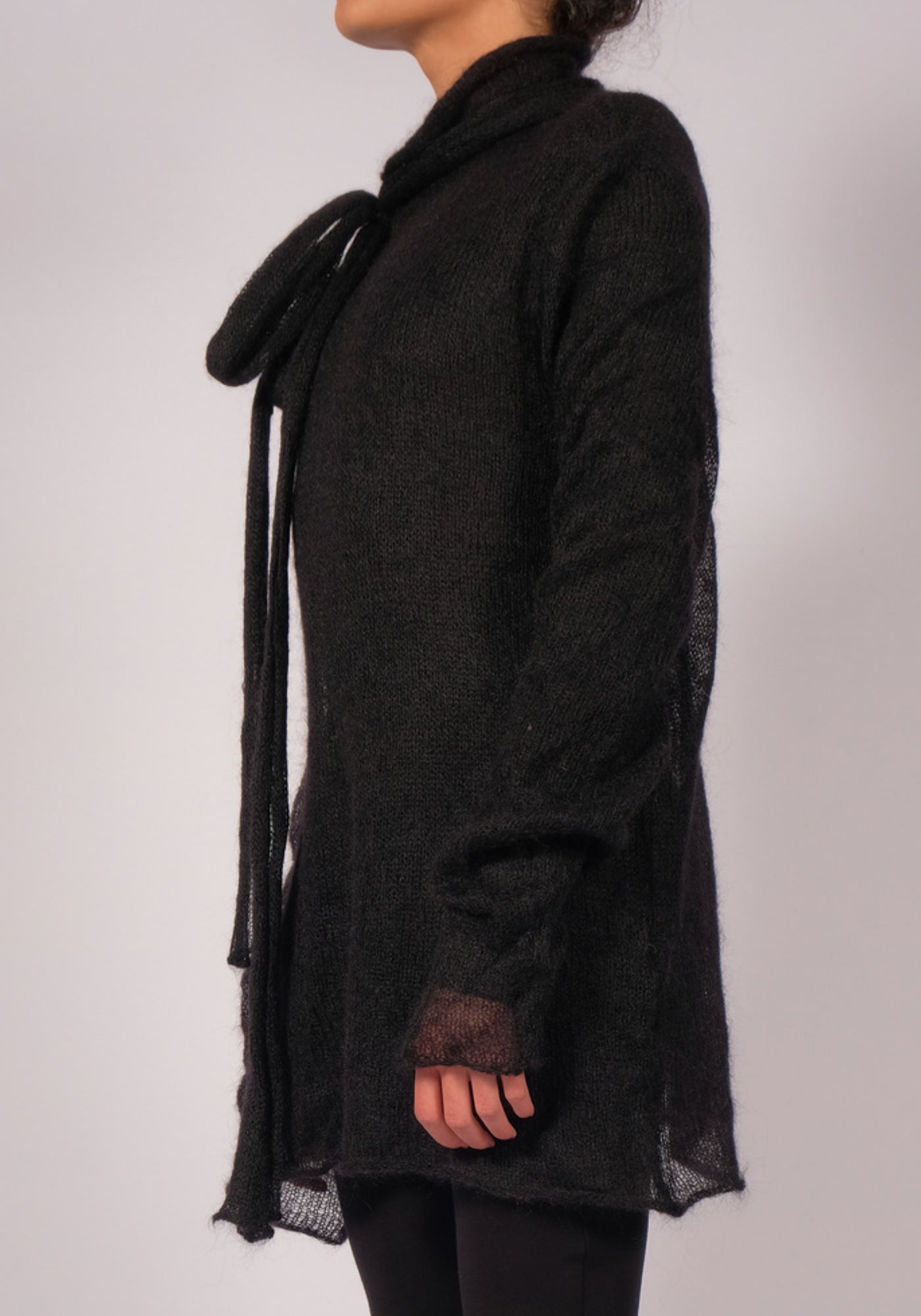 Mohair Wool Long Sleeve Scarf Detail Sheer Turtleneck