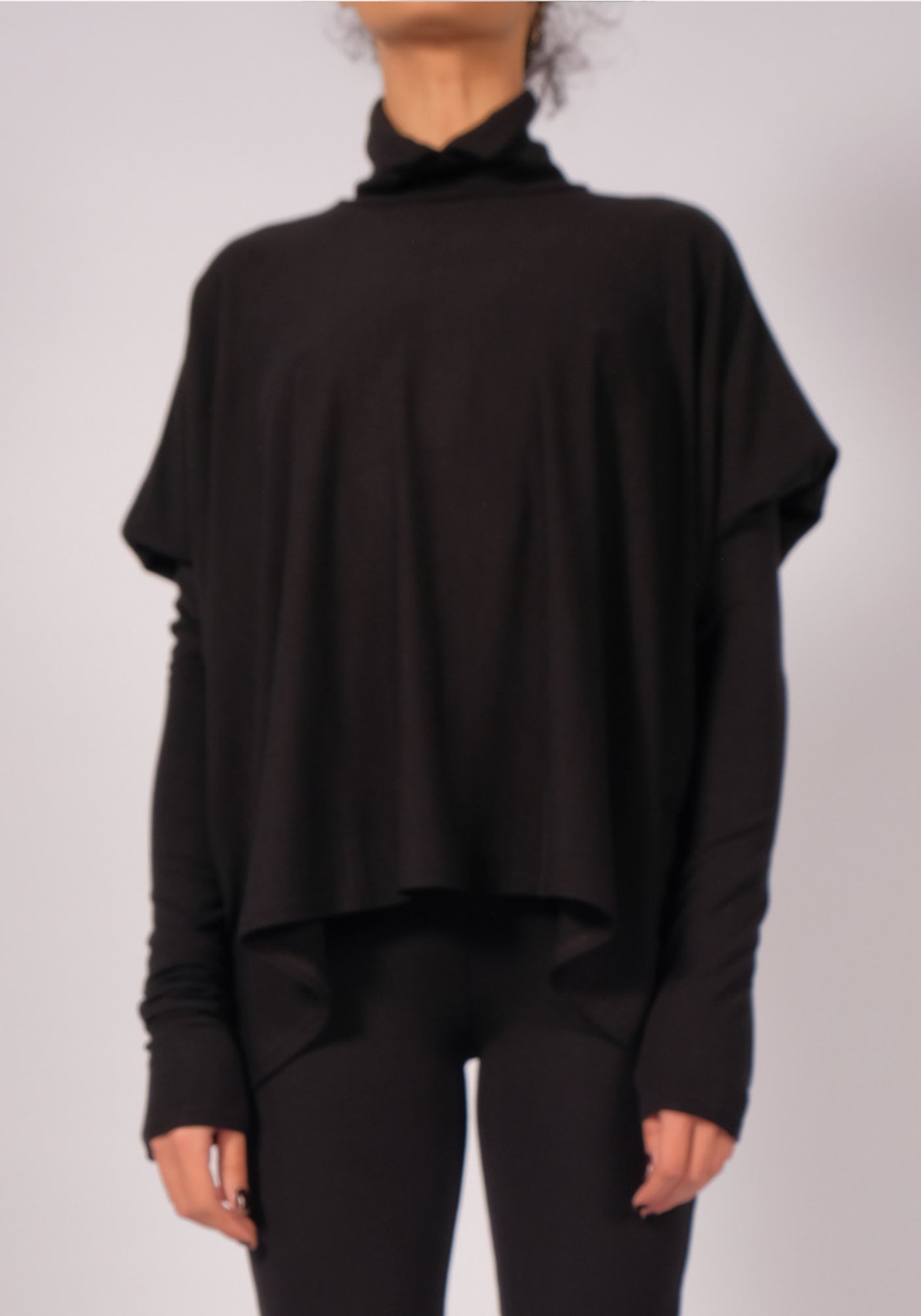 Oversized Drop Shoulder Jersey Turtleneck