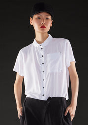 Short Sleeve X Stitch Detail Blouse in WHITE or COAL