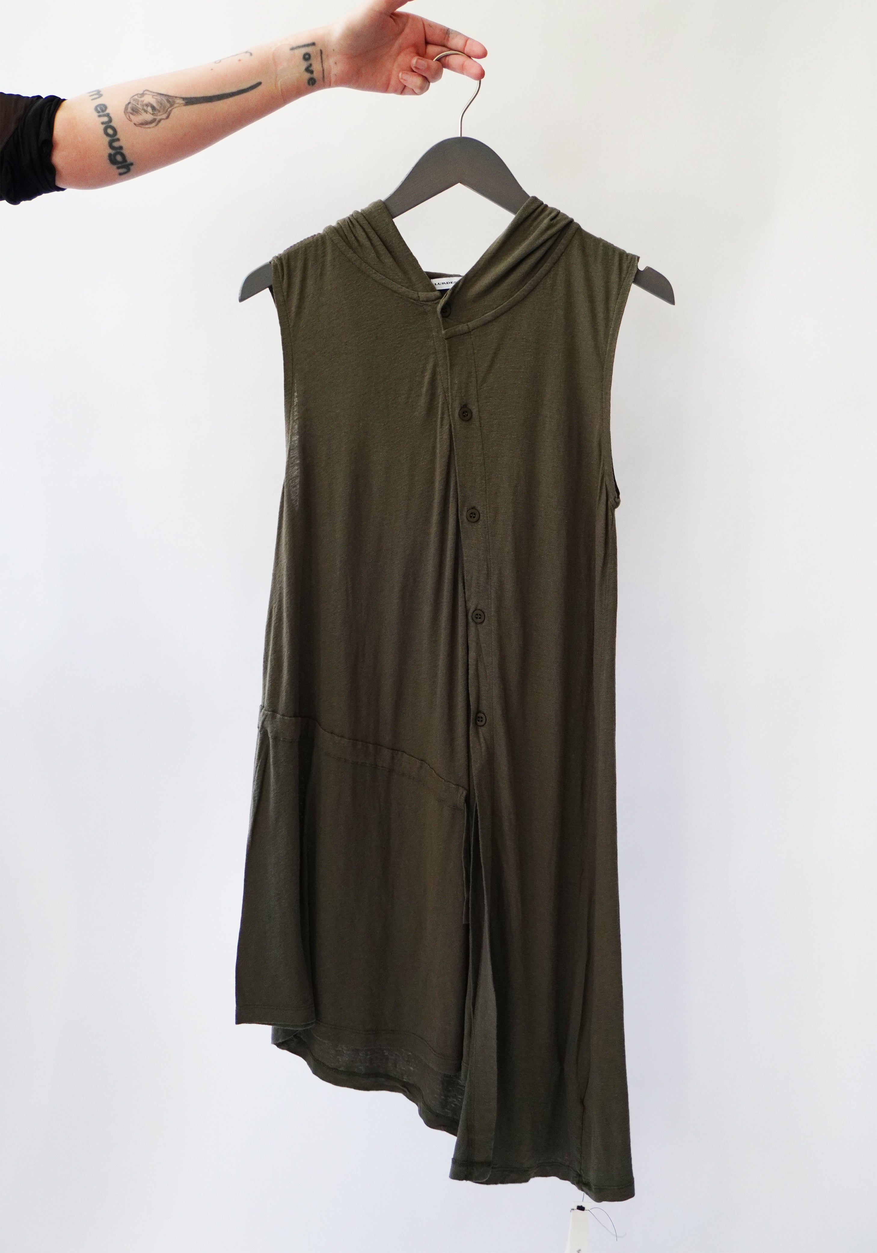 Long Asymmetric Jersey Hooded Vest in BONE, KHAKI or COAL