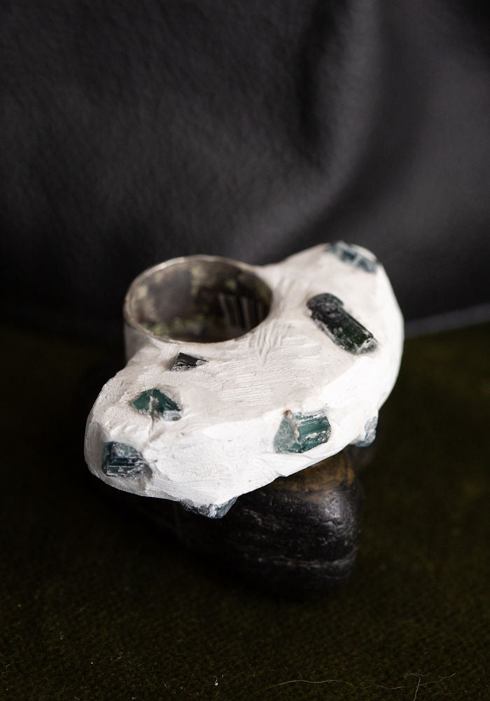 Jill Herlands Sterling Silver, Blue Tourmaline, Aquamarine and Concrete Fan Ring