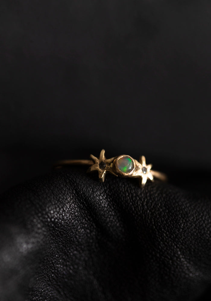 Acanthus Gold, Diamond, and Opal Stellar Ring