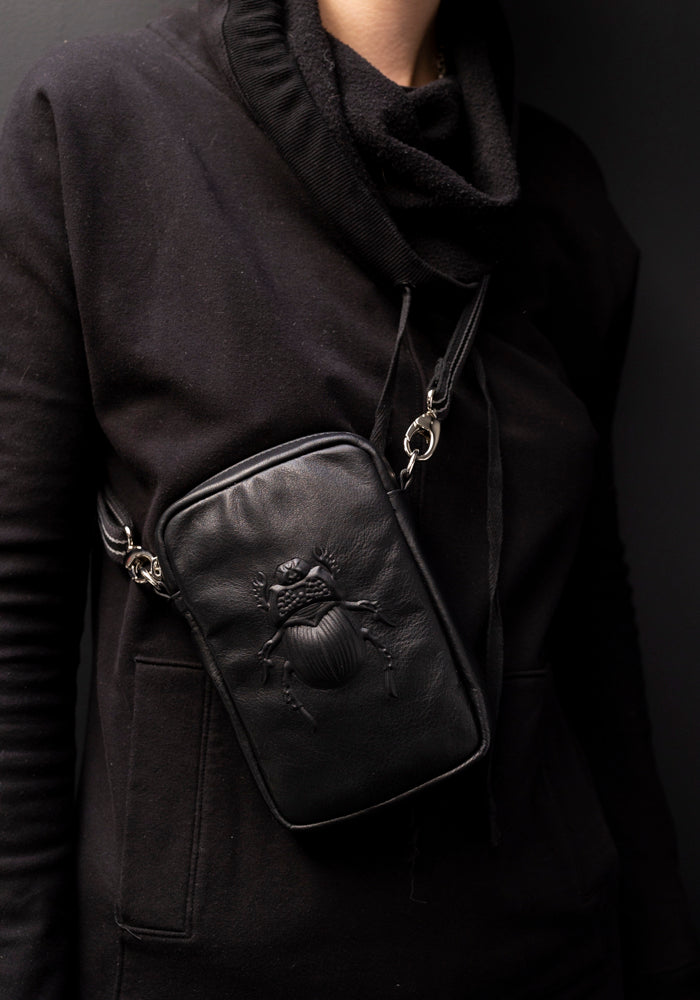 Gabriele Frantzen - Black Scarab Embossed Leather Cross Body/Belt Bag
