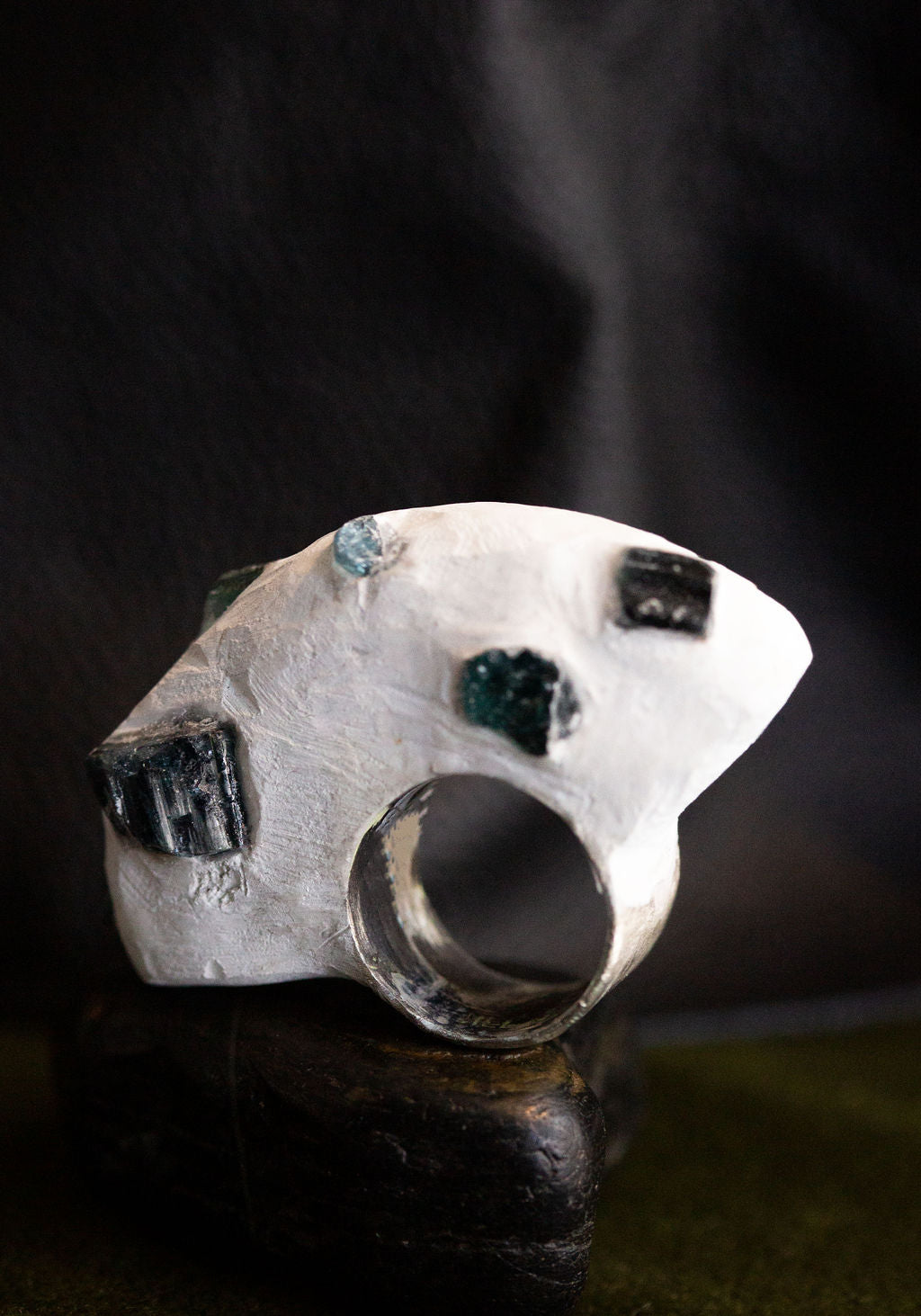 Jill Herlands Sterling Silver, Blue Tourmaline, Aquamarine and Concrete Fan Ring