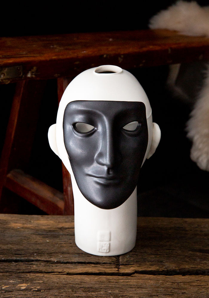 Studio Elica Black Mask Porcelain Vase Sculpture